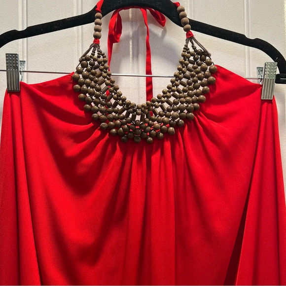 Vince Camuto Vibrant Red Open Back Beaded Tie Neck Maxi Dress. Size 14 - Picture 5 of 15